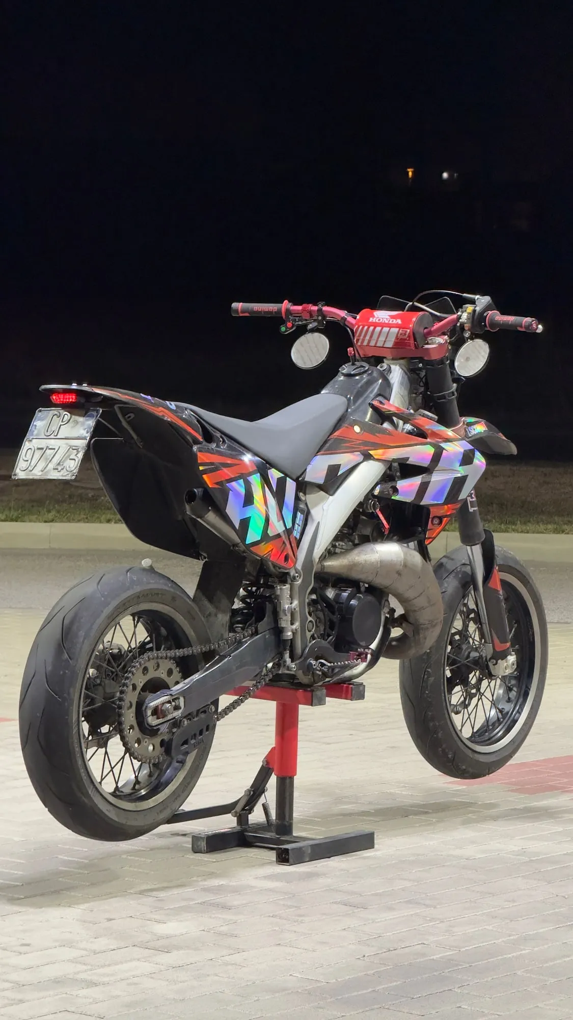 The motorbike with the finished decals applied