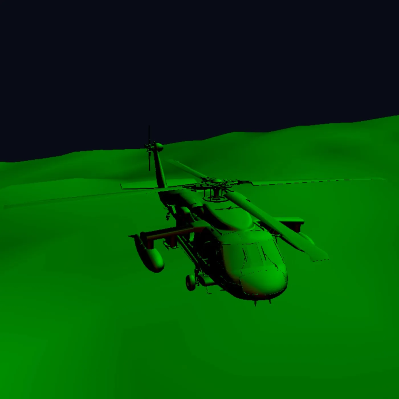 Hulk's helicopter hovering over the moon surface, rendered in OpenGL